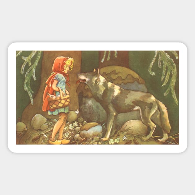 Vintage Fairy Tales, Little Red Riding Hood with Big Bad Wolf Sticker by MasterpieceCafe